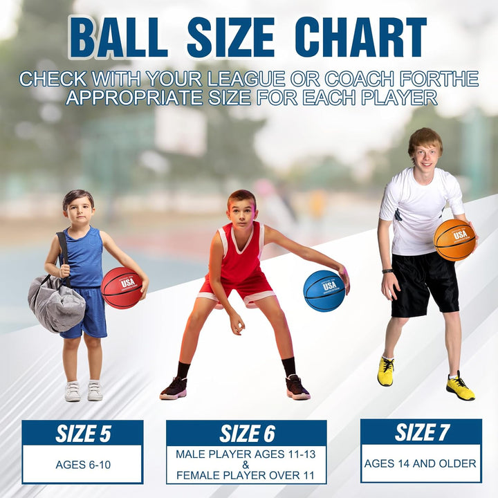 Jenaai 6 Stück Gummi-Basketbälle, offizielle Grösse, mehrfarbig, Korbbälle mit Pumpe, einfarbiges Ba