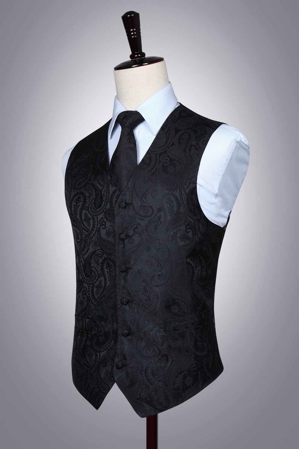 HISDERN Herren FLoral Hochzeit Weste Krawatte Einstecktuch Taschentuch Jacquard Weste Anzug Set 4XL