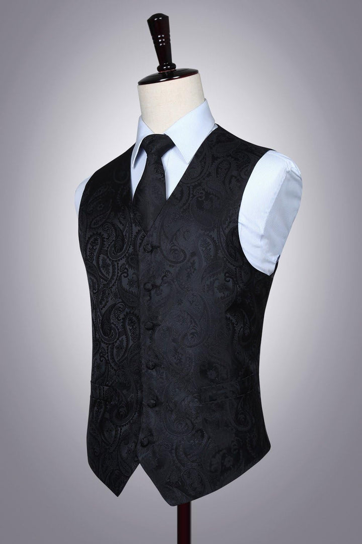 HISDERN Herren FLoral Hochzeit Weste Krawatte Einstecktuch Taschentuch Jacquard Weste Anzug Set 4XL