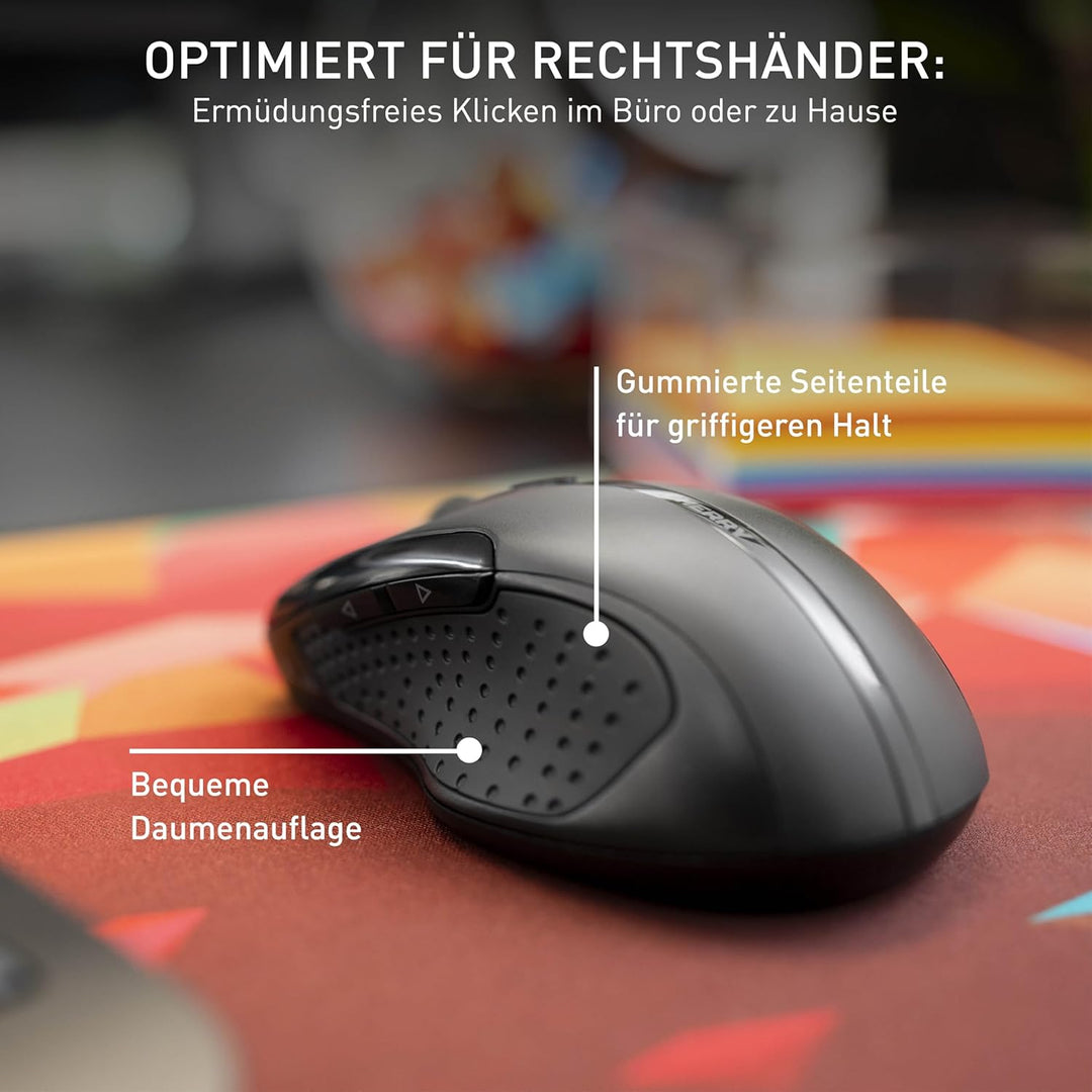 CHERRY MW 3000, Kabellose Ergonomische Maus für Rechtshänder, 2,4 GHz Funk, 6 Tasten, Optischer Sens