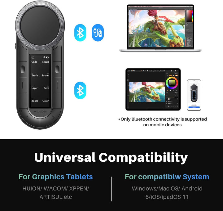 HUION Keydial Mini K40 Express Keys Remote Keyboard - Bluetooth 5.0, 10 anpassbare Tasten, Dual Dial