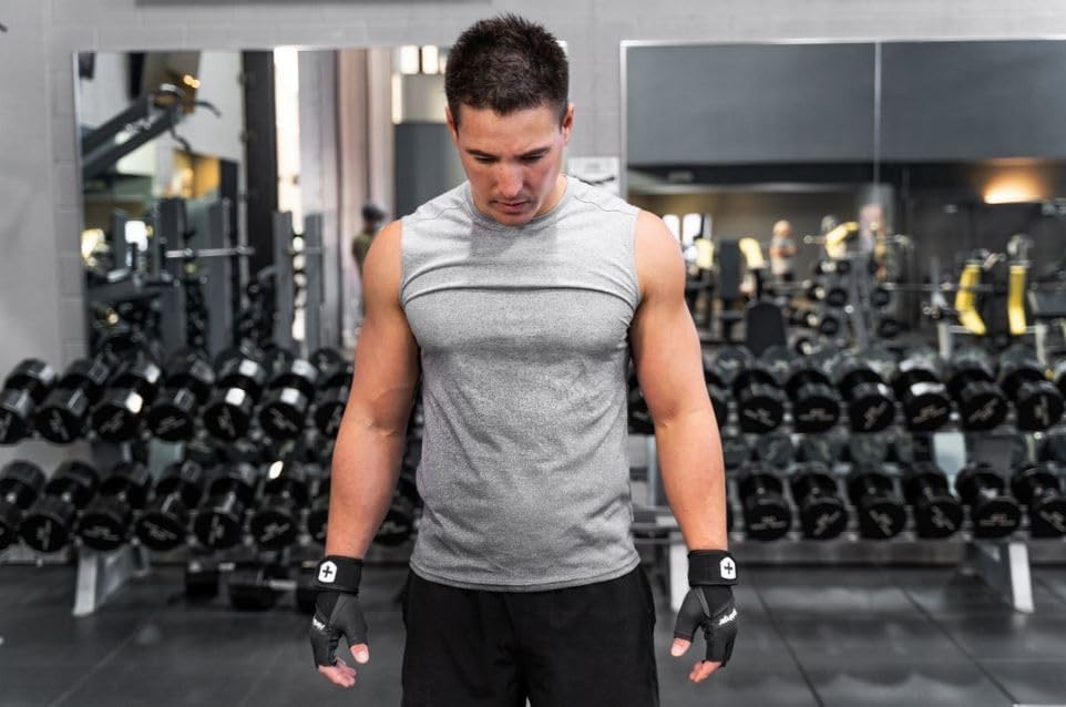 Harbinger Training Grip Wristwrap Gloves, Heavy Lifting Gloves for More Palm Protection and Wrist St