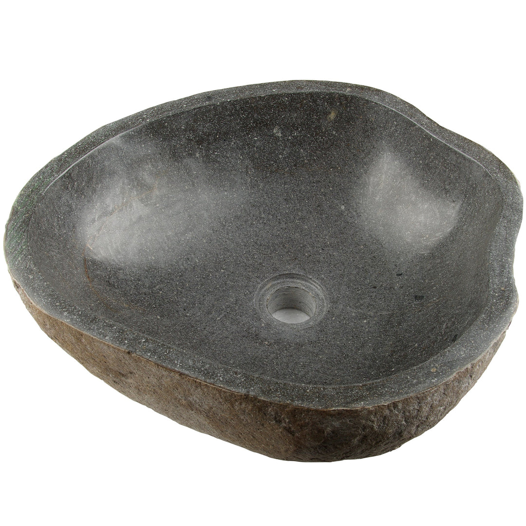 Divero Naturstein Hand-Waschbecken Aufsatzwaschbecken Vulkanstein Andesit Findling grau Ø ca. 33 – 4