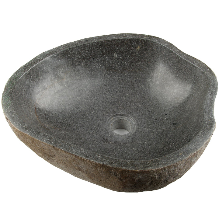 Divero Naturstein Hand-Waschbecken Aufsatzwaschbecken Vulkanstein Andesit Findling grau Ø ca. 33 – 4