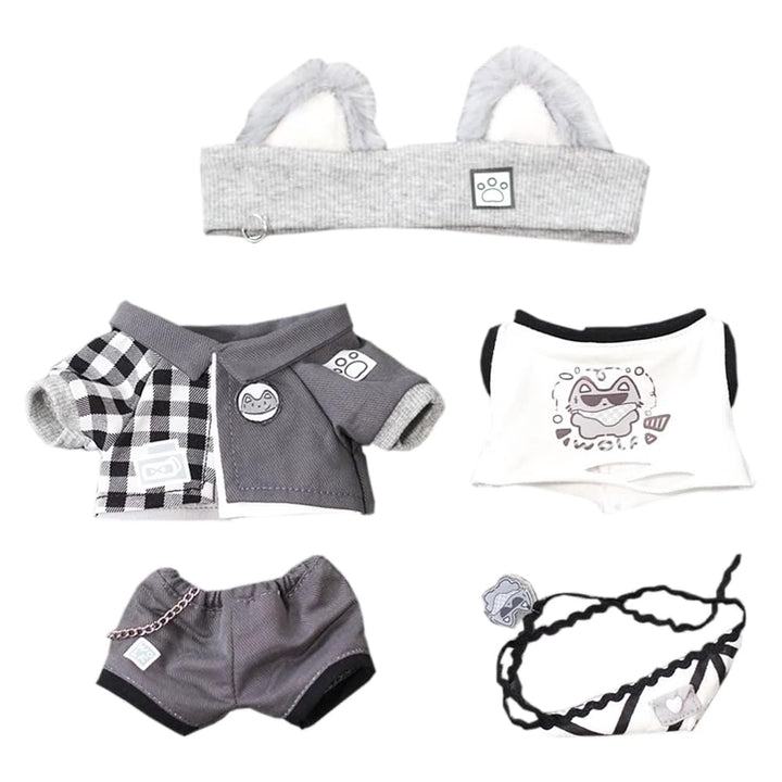 niannyyhouse 20 cm Plüschpuppenkleidung, Wolfsohren, Stirnband, Mantel, Hose, Weste, Rucksack, 20,3