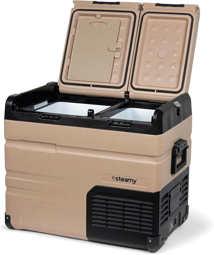Steamy-E Dual Zone 45, Elektrische Kompressor Kühlbox, 45 Liter, 12V/ 230V, zum Kühlen und Gefrieren