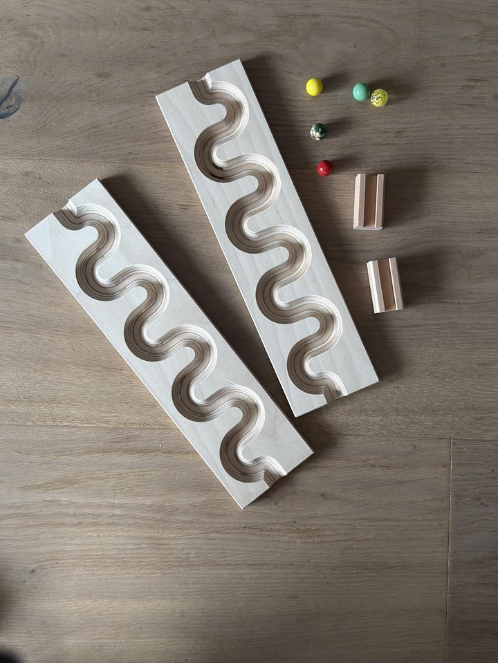 MEGA - Murmelbahn-Set I, 4 Schlängelplatten inklusive Verbinder Glas Murmel Wettrennen Turm Auffangs