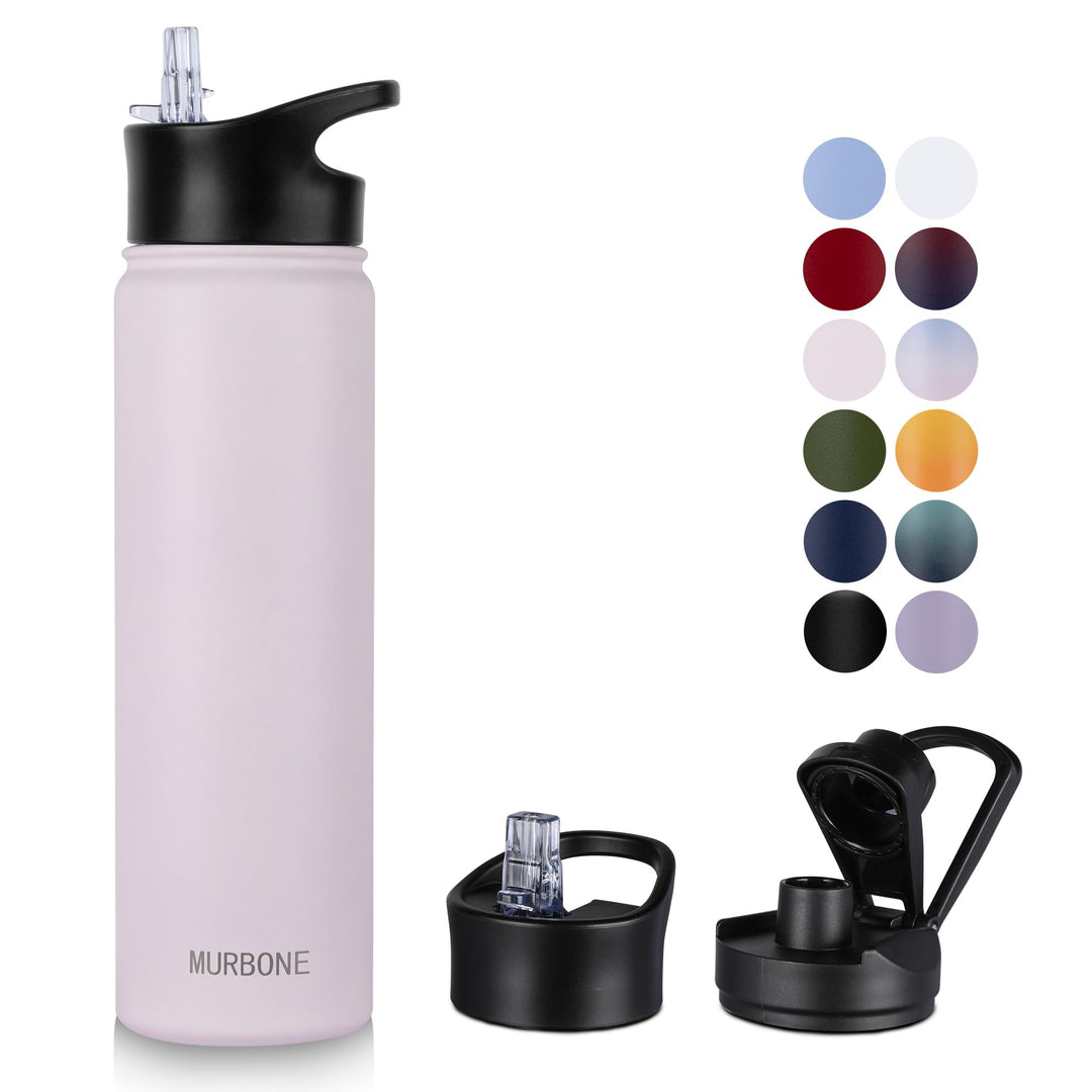 Edelstahl Trinkflasche 750ml (+2 Deckel)-mit Strohhalm,BPA frei,Thermosflasche Auslaufsicher,Kohlens