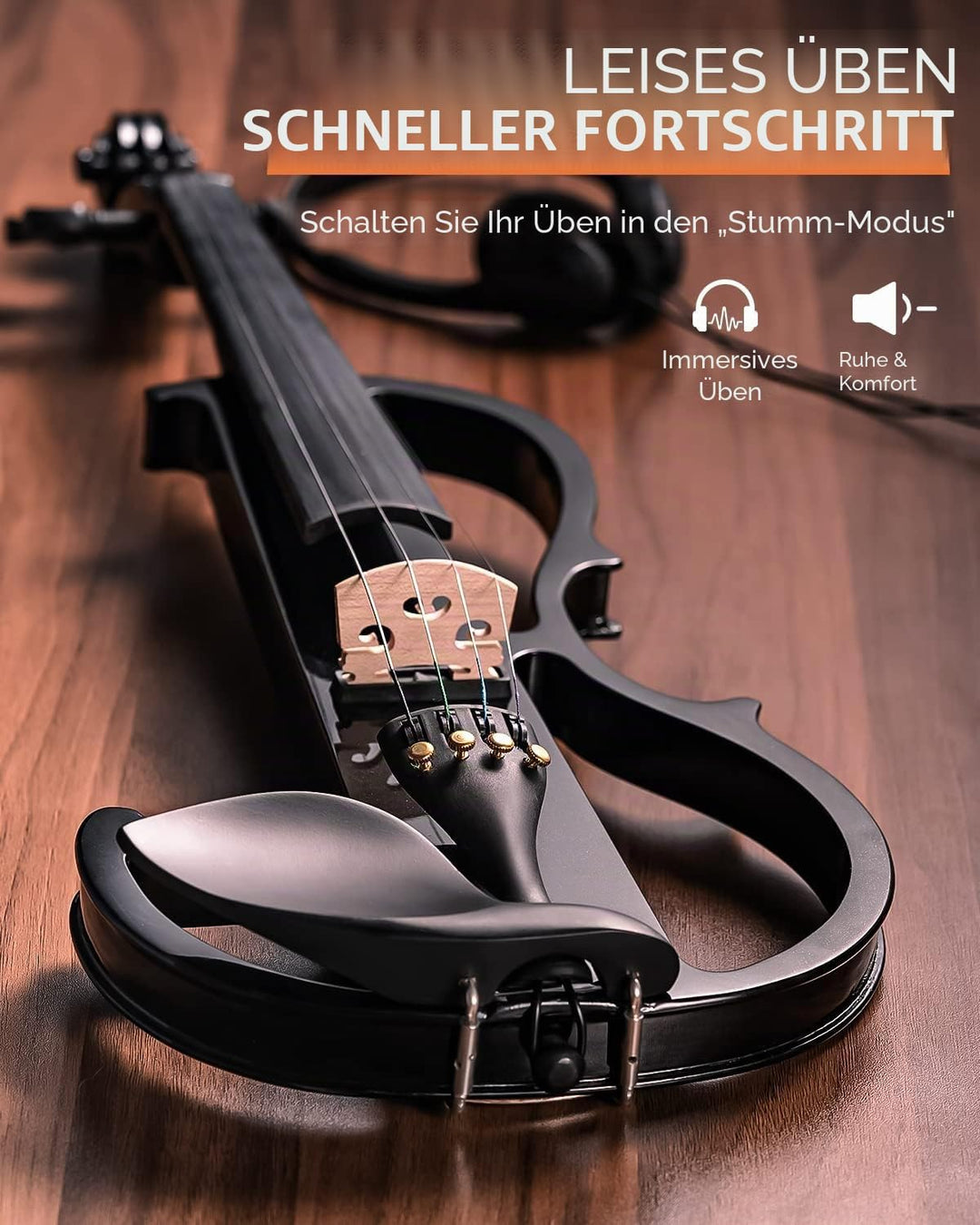 Vangoa Elektrische Violine Geige aus massivem Holz, 4/4, mit Ebenholzbeschlägen, Tragetasche, Audiok