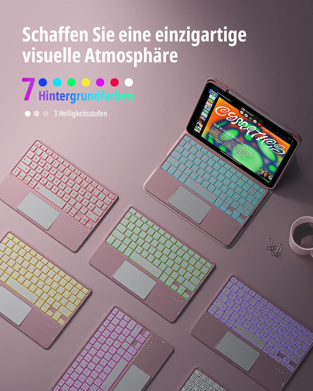 CACOE Drehbare Hülle mit Tastatur für iPad (A16) 11/10 Generation (11/10.9 Zoll) 2025/2022 mit Touch