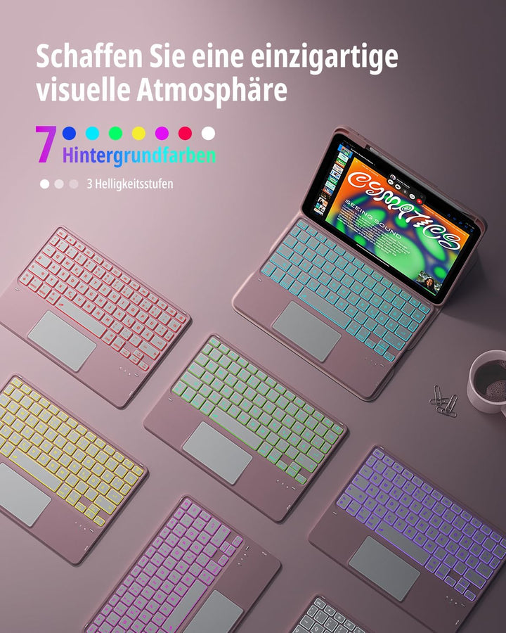 CACOE Drehbare Hülle mit Tastatur für iPad (A16) 11/10 Generation (11/10.9 Zoll) 2025/2022 mit Touch