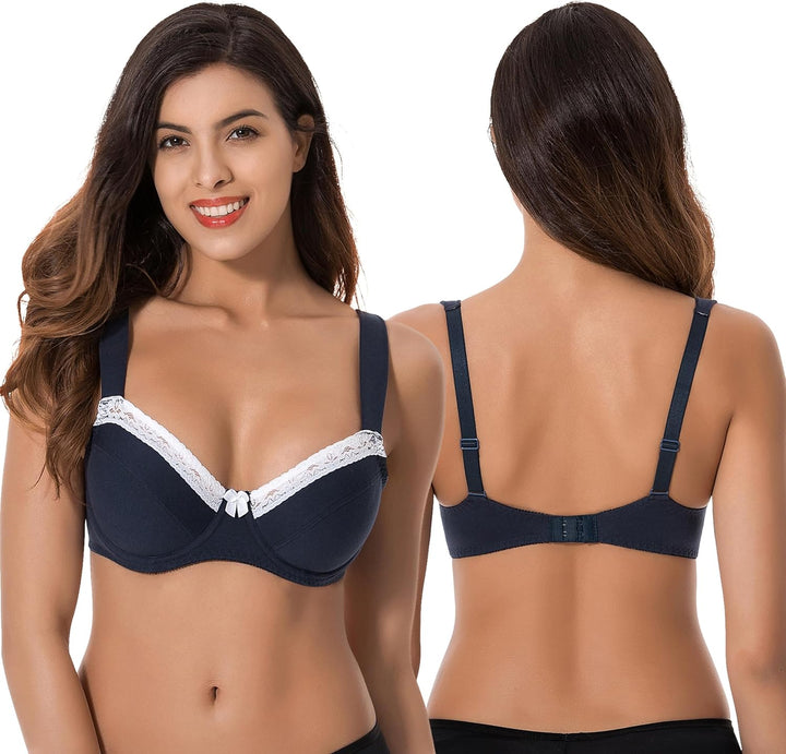 Curve Muse Damen-BH, ungefüttert, Balconette, Baumwolle, Spitze, Übergrösse, 2er- oder 3er-Pack 75E