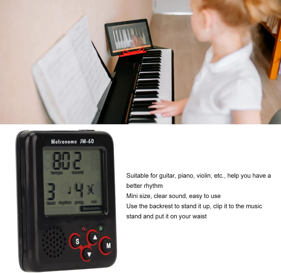 Black Digital LCD Mini Metronome Clip auf USB -Ladung kleines Metronom für Klavier Geigengitarre