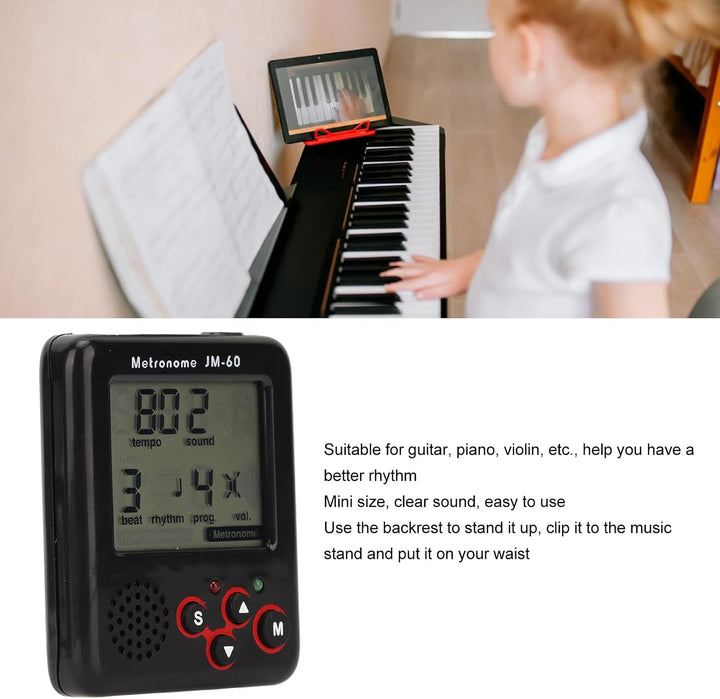 Black Digital LCD Mini Metronome Clip auf USB -Ladung kleines Metronom für Klavier Geigengitarre