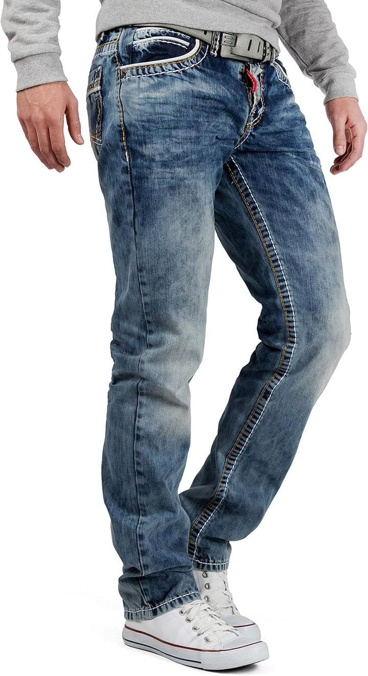 Cipo & Baxx Herren Jeans mit dicken Nähten 29W / 30L Blau - 29, 29W / 30L Blau - 29