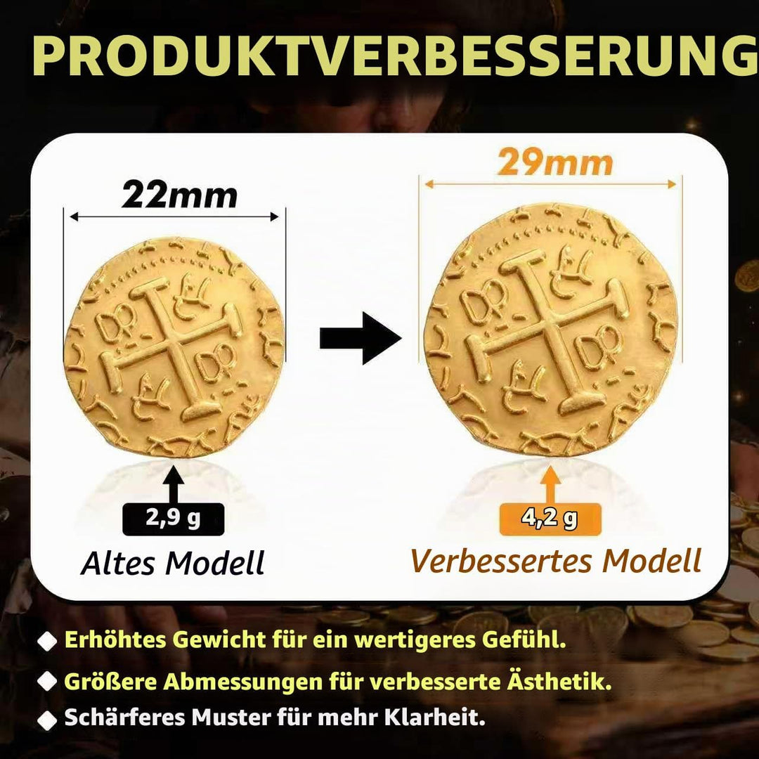 ZUCOS Piraten Münzen Zubehör,Goldmünzen-Set, Metall Goldtaler Deko Dublonen für DND Brettspiele, Cos