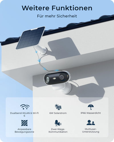 Reolink Argus 4 4K Überwachungskamera Aussen Solar, 180°-Weitwinkel und KI-Erkennung, 8MP Kabellose