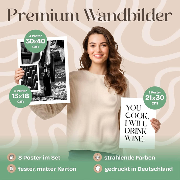 ARTFAVES® Poster Set - WINE TIME | Wanddeko Wohnzimmer & Küche & Esszimmer | 8 moderne Wandbilder |