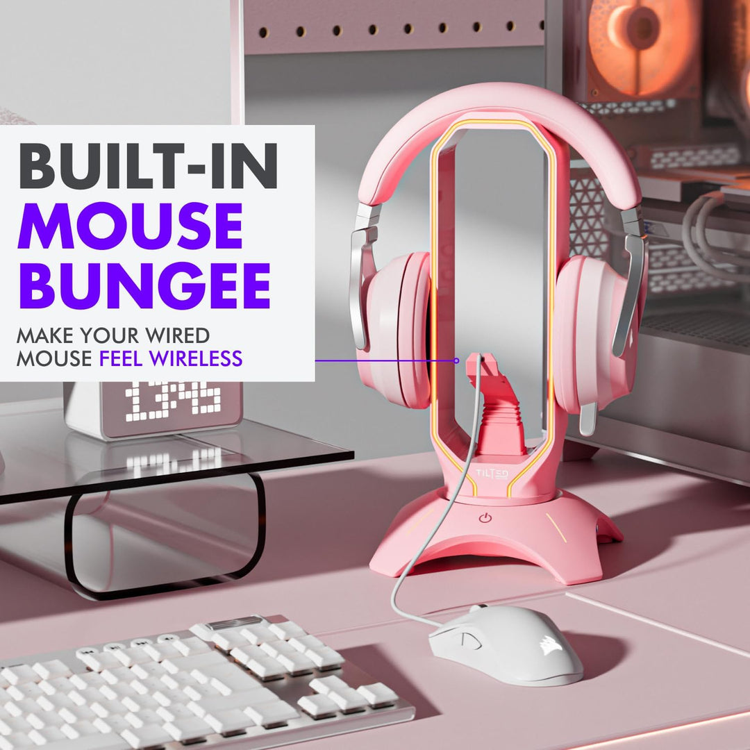 Tilted Nation RGB Gaming Headset Stand 3 in 1 rosa Kopfhörer Ständer mit Maus Bungee und 2 Port USB