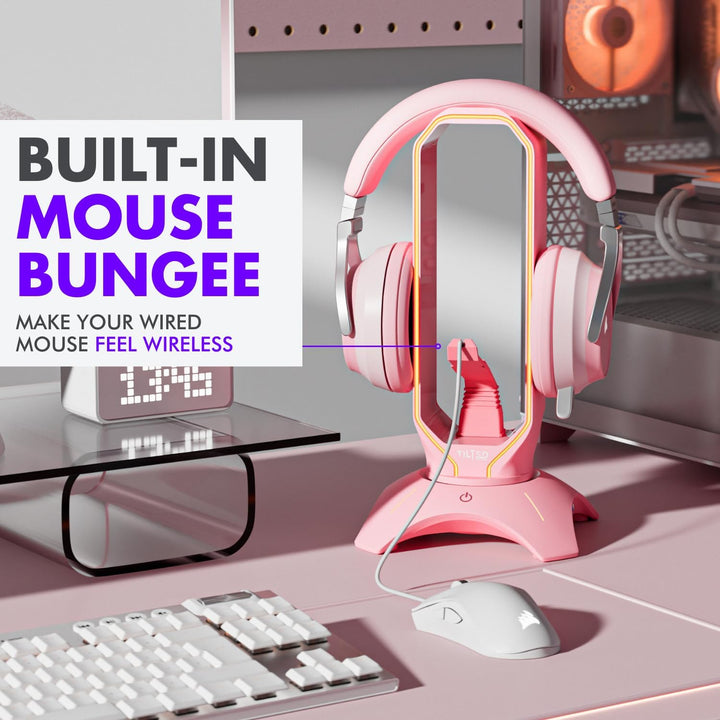 Tilted Nation RGB Gaming Headset Stand 3 in 1 rosa Kopfhörer Ständer mit Maus Bungee und 2 Port USB