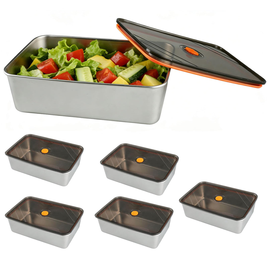 6er Set Stapelbare Edelstahl-Box 21.8 * 14.5 * 6 cm Edelstahl Brotdose Luftdicht Lebensmittelbehälte