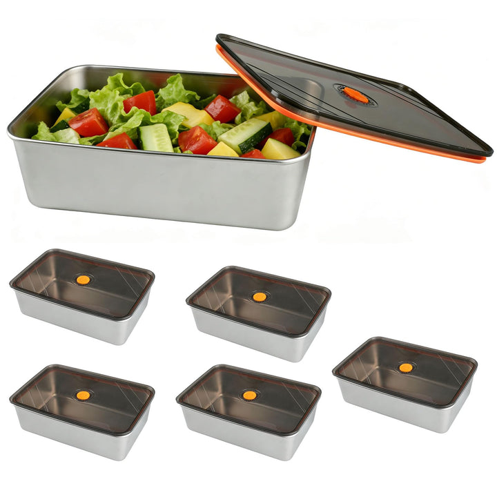 6er Set Stapelbare Edelstahl-Box 21.8 * 14.5 * 6 cm Edelstahl Brotdose Luftdicht Lebensmittelbehälte