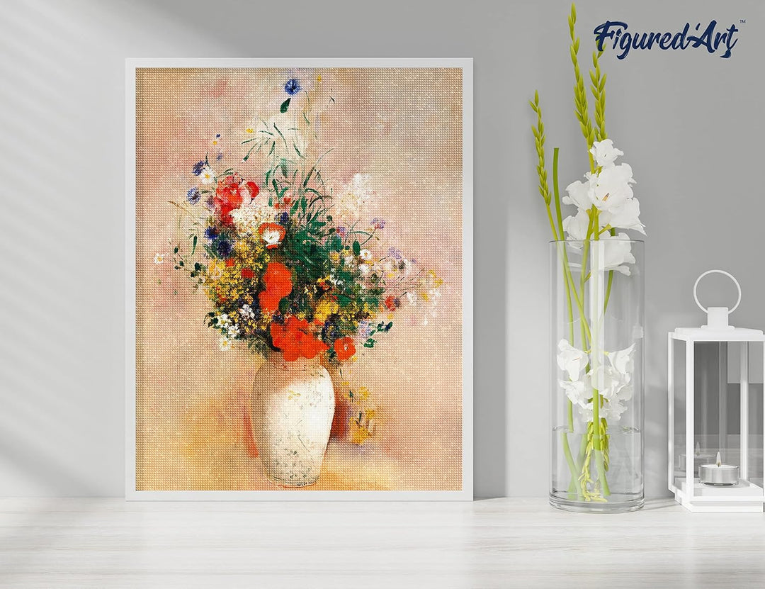 Figured'Art Diamond Painting Erwachsene 40x50cm Mit Rahmen Ganze Leinwand gespannt Vase mit Blumen O