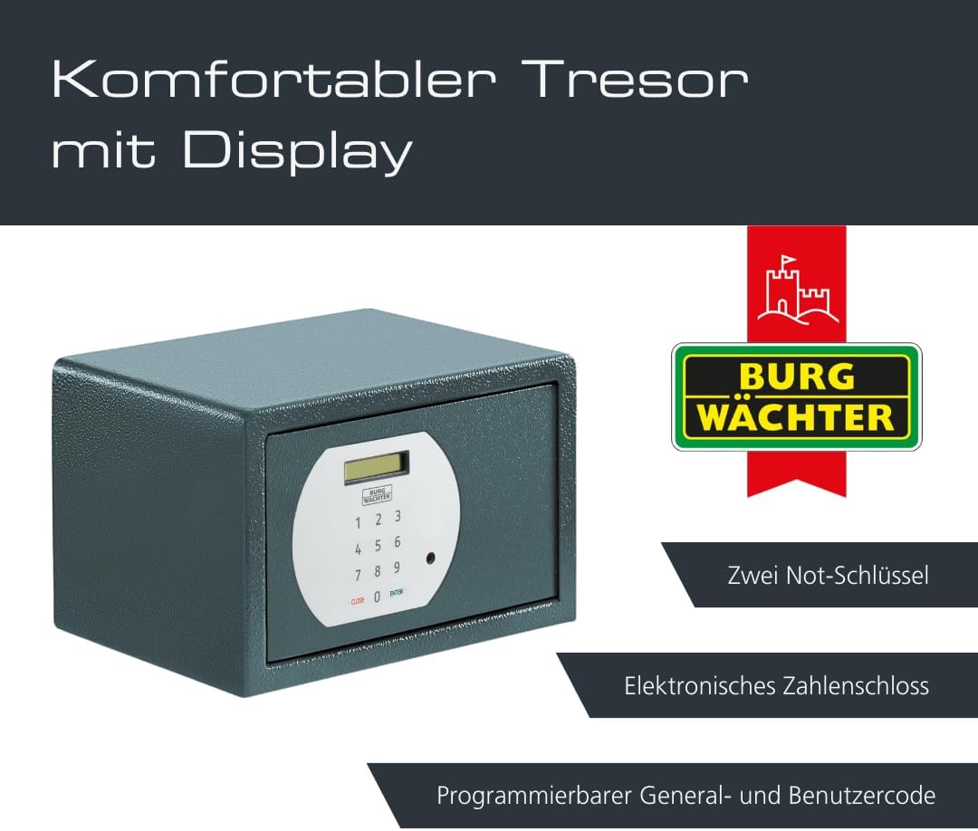 BURG-WÄCHTER Möbeltresor mit elektronischem Zahlenschloss, Zur Wand- und Bodenbefestigung, 6,7 l, 7,