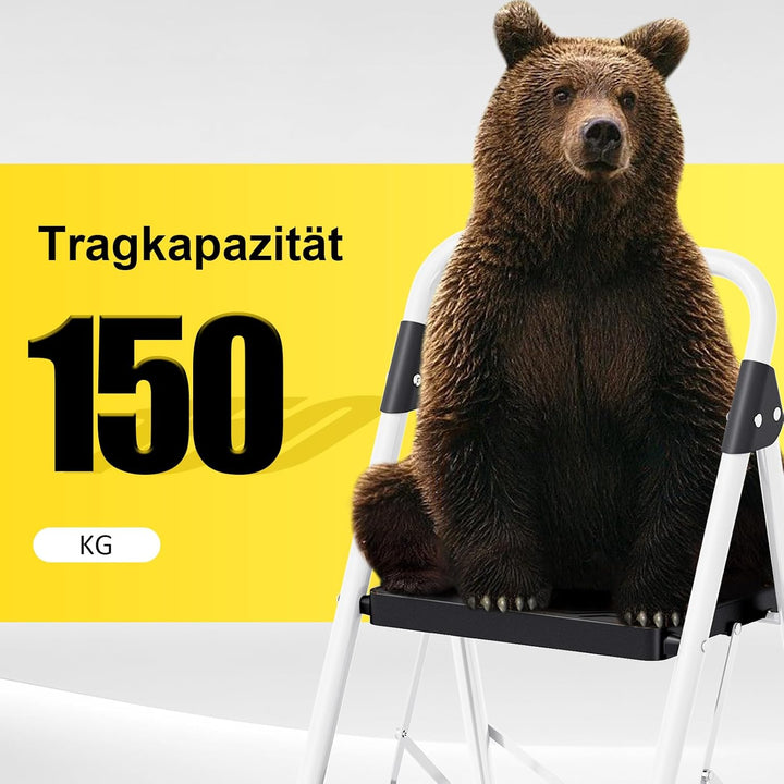 KINGRACK Trittleiter 2 Stufen, Klappleiterkapazität von 360 Kilogramm, Sicherheitsschloss, breite An