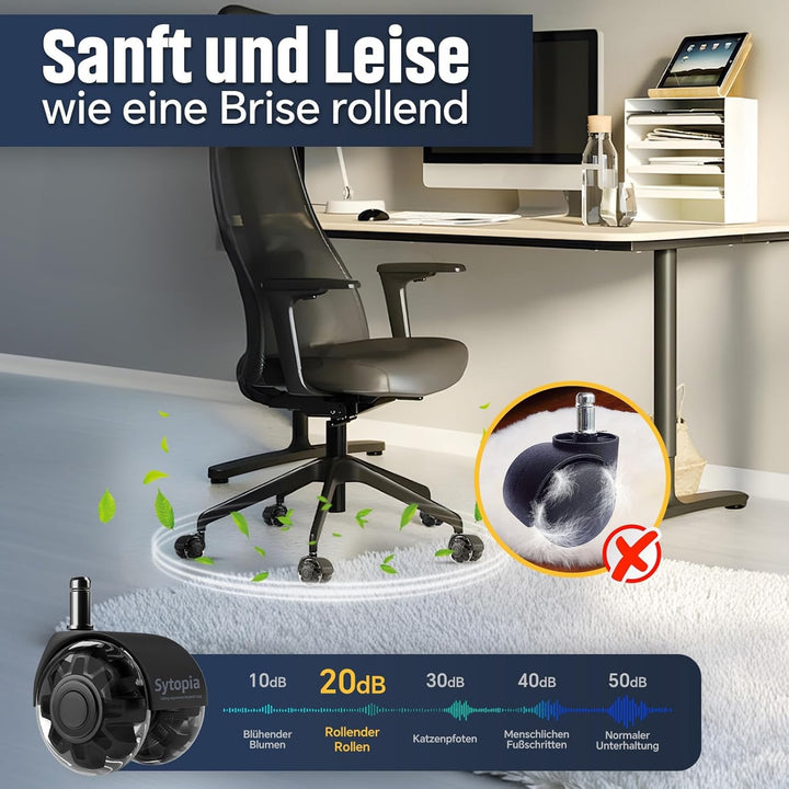Sytopia Bürostuhl Rollen mit 10mm X 22mm Stift, 5er Set Rollen für 1KEA Bürostühle, Hartbodenrollen