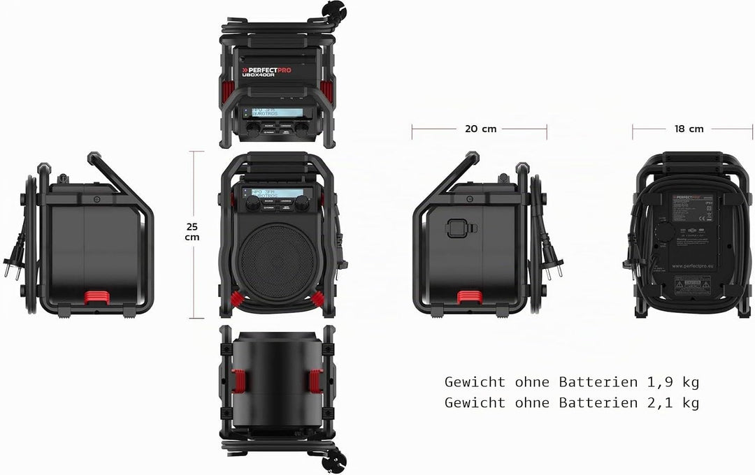 PerfectPro Baustellenradio UBOX400R, DAB+ und UKW-Empfang, Bluetooth, MP3, Radio mit AUX-Eingang, St