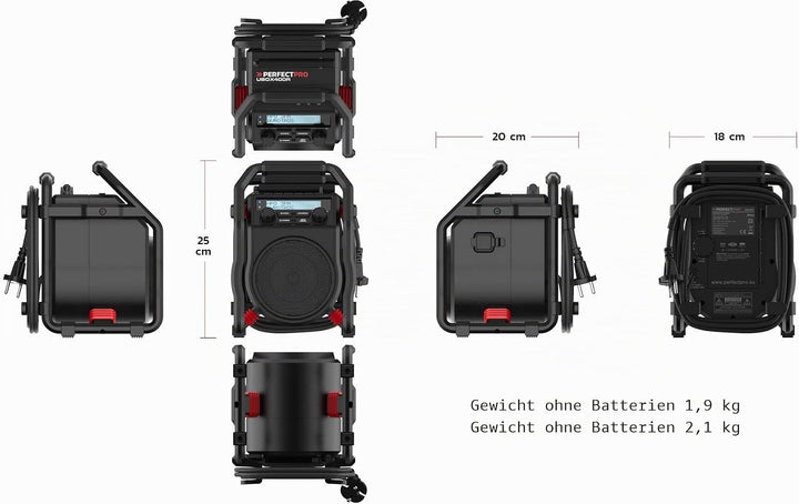 PerfectPro Baustellenradio UBOX400R, DAB+ und UKW-Empfang, Bluetooth, MP3, Radio mit AUX-Eingang, St