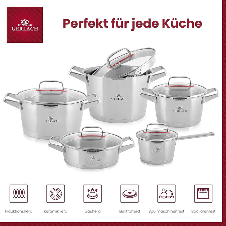 Gerlach Superior Topf-Set Edelstahl Kochtopf-Set Induktion Induktionstöpfe-Set Töpfe-Set Induktionsg