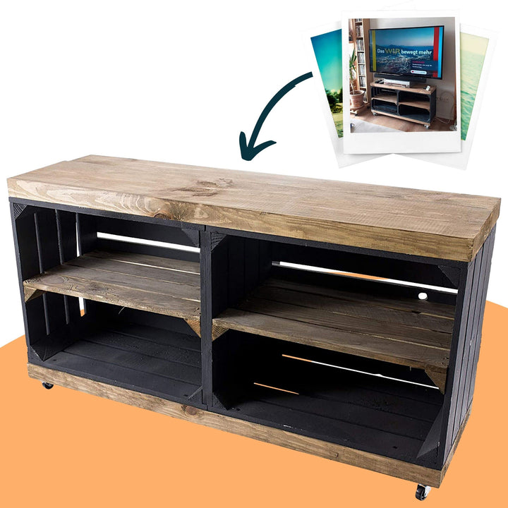 Sideboard aus Holz, braune Regalbretter, auf Rollen mit 4 Fächern - NEU - 100x30x50 cm - idealer TV