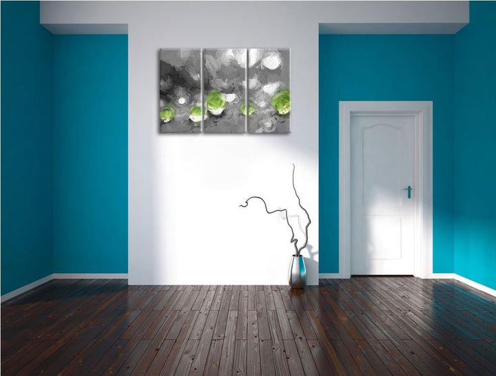 winzige Wassertropfen auf Blatt schwarz/weiss Deluxe 3-Teiler Leinwandbild 120x80 Bild auf Leinwand,