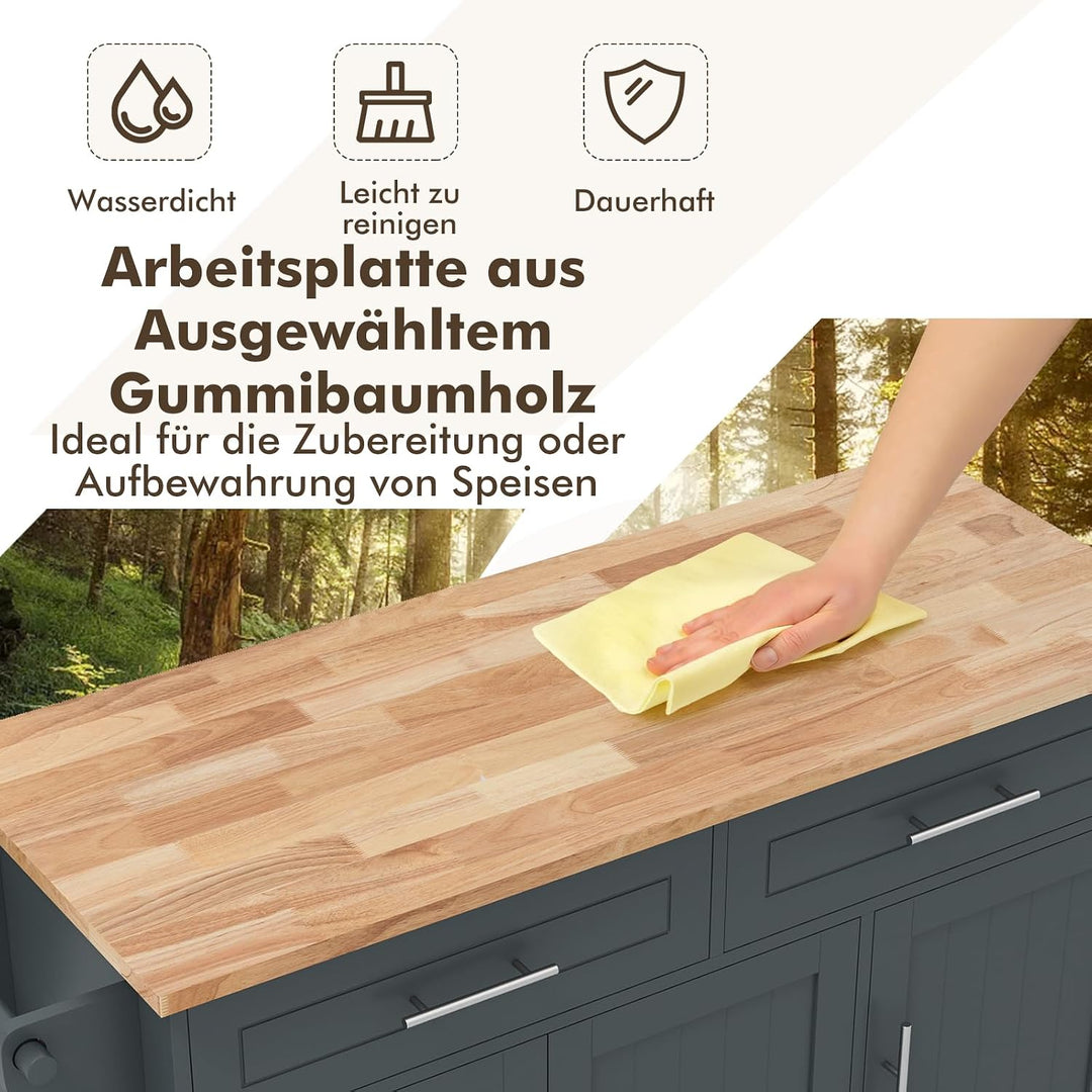 COSTWAY Küchenwagen auf Rollen, Servierwagen mit Arbeitsplatte, 2 Schubladen, Messer- &amp; Handtuchhalt