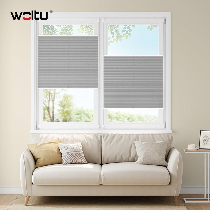 WOLTU Plissee ohne Bohren Klemmfix Faltrollo Jalousie Grau 100x130cm (BxH), Plisseerollo Crushed Opt
