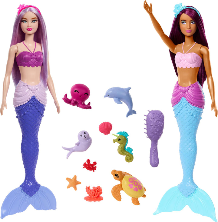 Meerjungfrau Barbie Puppen 2er-Pack: Meerestiere, Stirnbänder &amp; Ozeanzubehör von Barbie