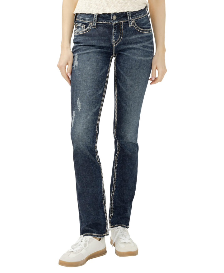 SILVER JEANS Damen Suki Mid Rise Slim Bootcut Plus Size Jeans 24W / 32L Vintage Dark Wash mit Lurex-