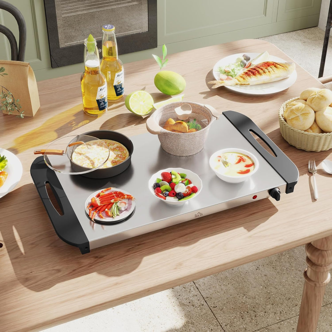 HOMCOM Buffetwärmer 6,8L Warmhalteplatte 300 Watt Edelstahl Speisewärmer mit Einstellbarer Thermosta