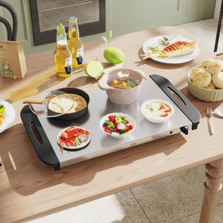 HOMCOM Buffetwärmer 6,8L Warmhalteplatte 300 Watt Edelstahl Speisewärmer mit Einstellbarer Thermosta