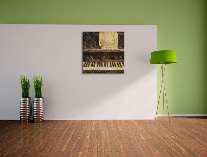 Pixxprint Antikes Klavier mit Notenblatt Pinsel Effekt, Format: 70x70 auf Leinwand, 70x70