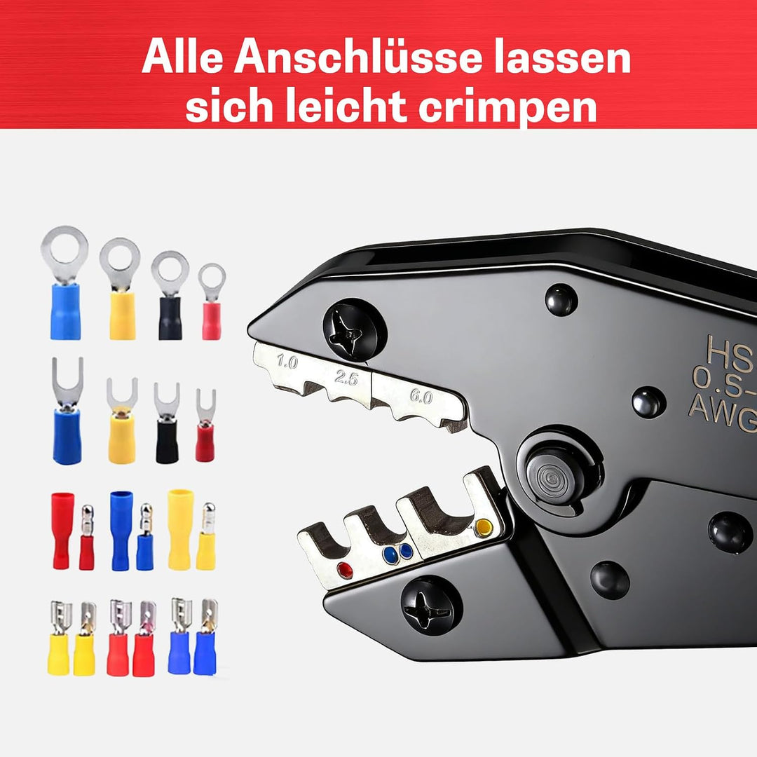 Crimpzange für Isolierte Kabelschuhe –Presszange Crimping Tool geeignet für 0,5-6mm² (AWG 10-20), Pr