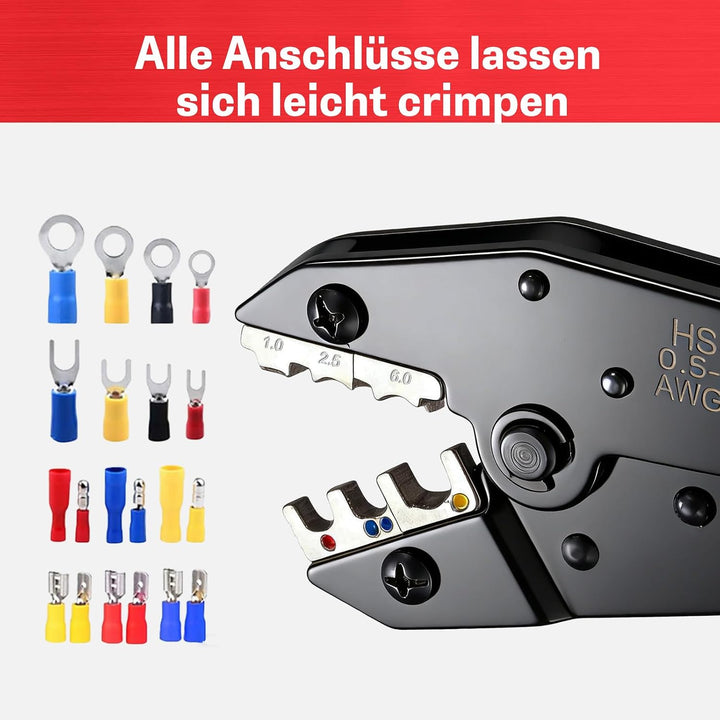 Crimpzange für Isolierte Kabelschuhe –Presszange Crimping Tool geeignet für 0,5-6mm² (AWG 10-20), Pr