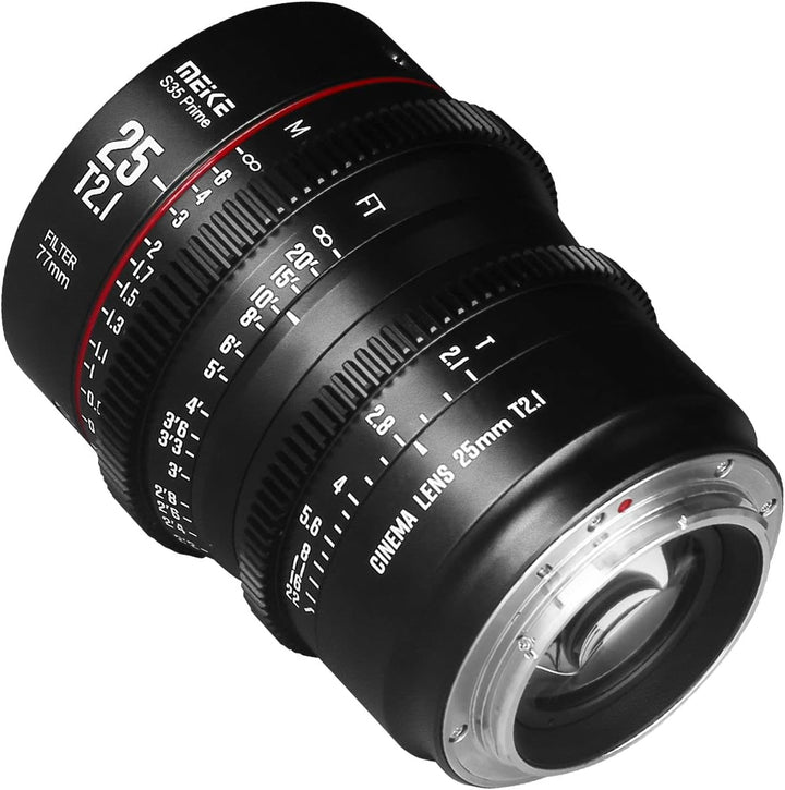 Meike 25 mm T2.1 S35 Manueller Fokus Weitwinkel Prime Cinema Objektiv für Canon EF Mount und Cine Ca