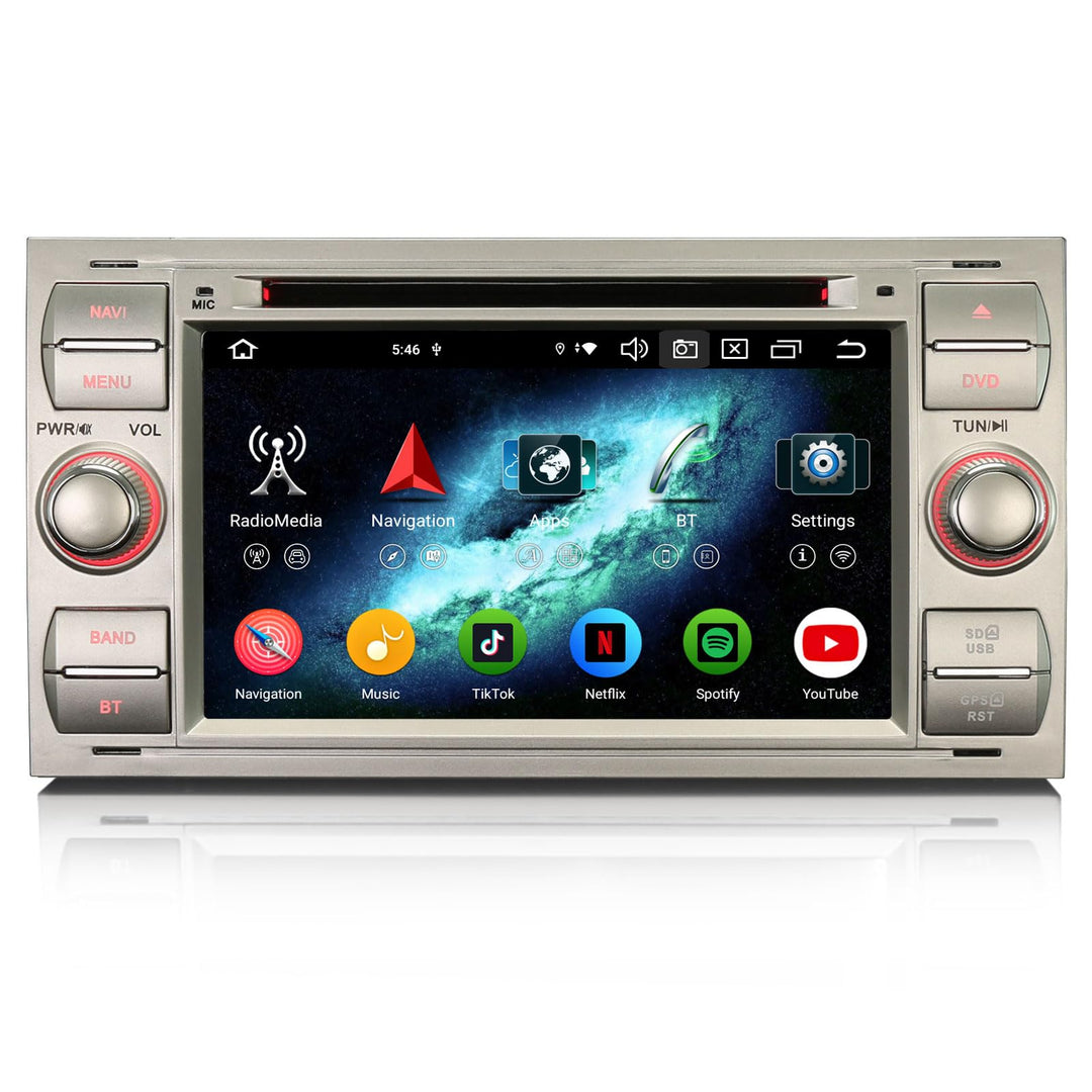 Erisin 8-Kern 4GB+64GB 7 Zoll Android 14 Autoradio Bluetooth GPS Navigation für Ford Focus Fiesta Tr