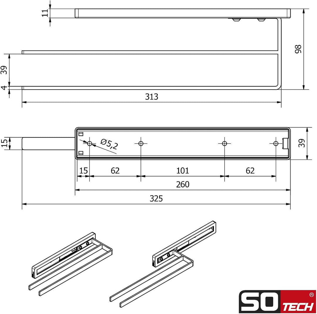 SOTECH Handtuchauszug Style 2-armig schwarz 325 mm Auszugsweg 145 mm | Handtuchhalter für Seitenmont