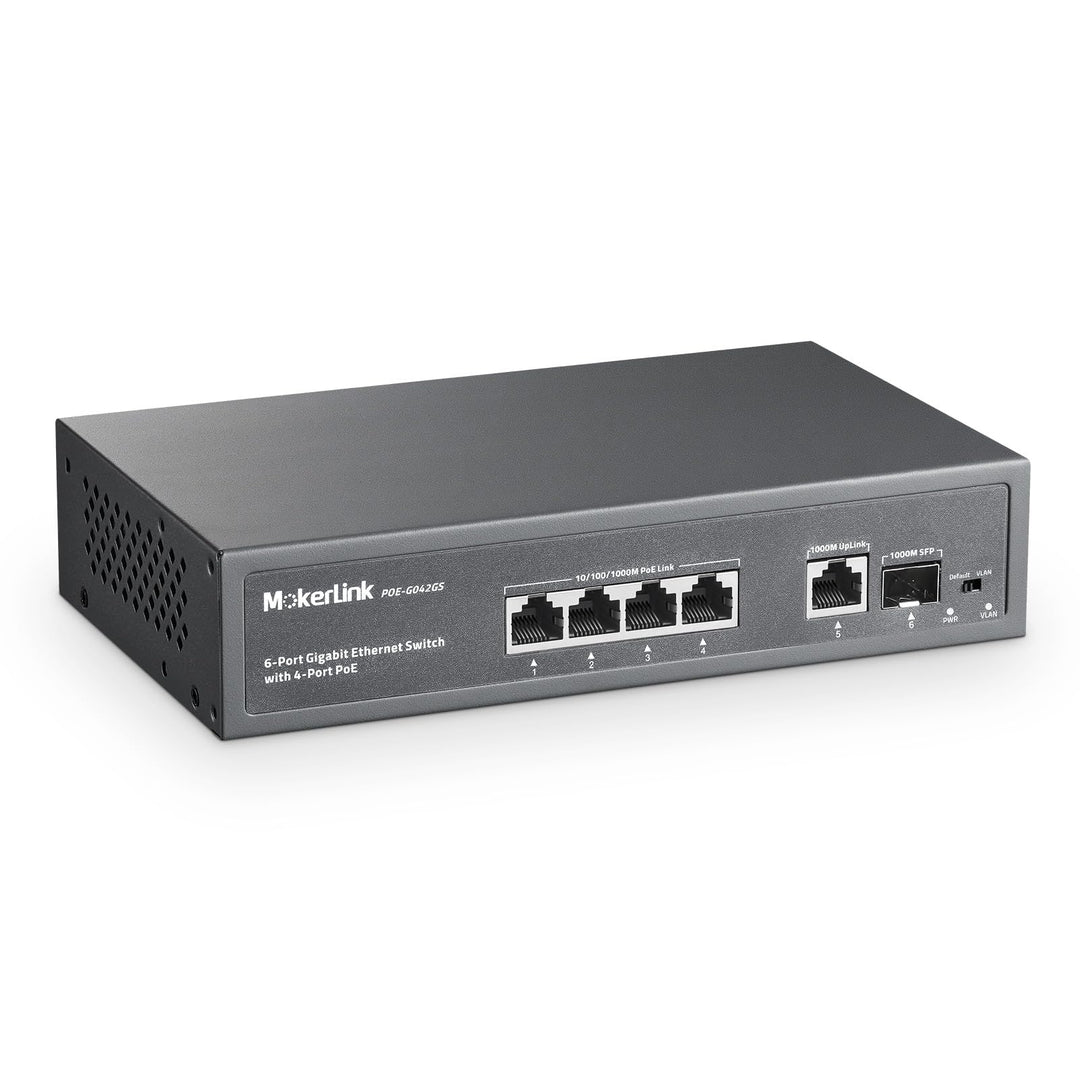 MokerLink 4-Port Gigabit PoE Switch, 1 Gigabit Uplink, 1 Gigabit SFP, IEEE802.3af/at 75W, PoE Watchd