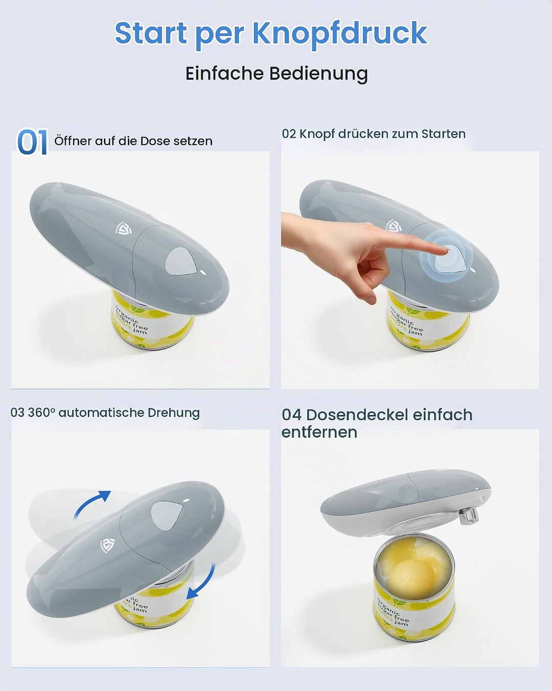 Elektrischer Dosenöffner, One Touch Automatischer Dosenöffner Elektrischer, Automatische 360°-Drehun