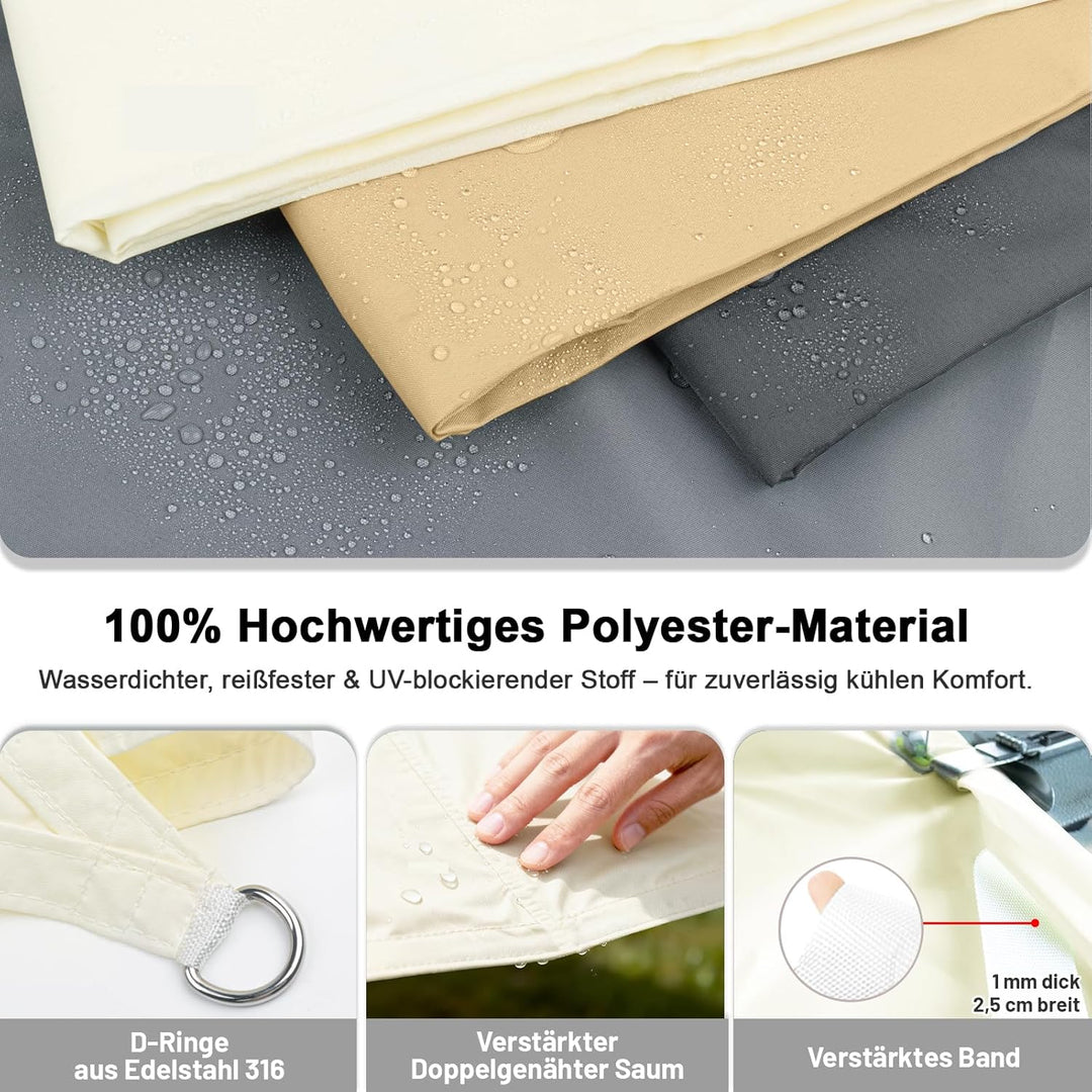 LOVE STORY Sonnensegel 2.5x3.5m Wasserdicht Rechteckig Cremeweiss Sonnenschutz Windschutz PES Polyes